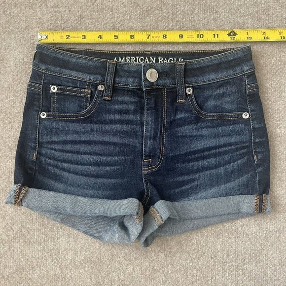 American Eagle Shorts Womens 2 Hi-Rise Shortie Cut Off 4" Inseam Dark Wash Denim - Picture 5 of 8